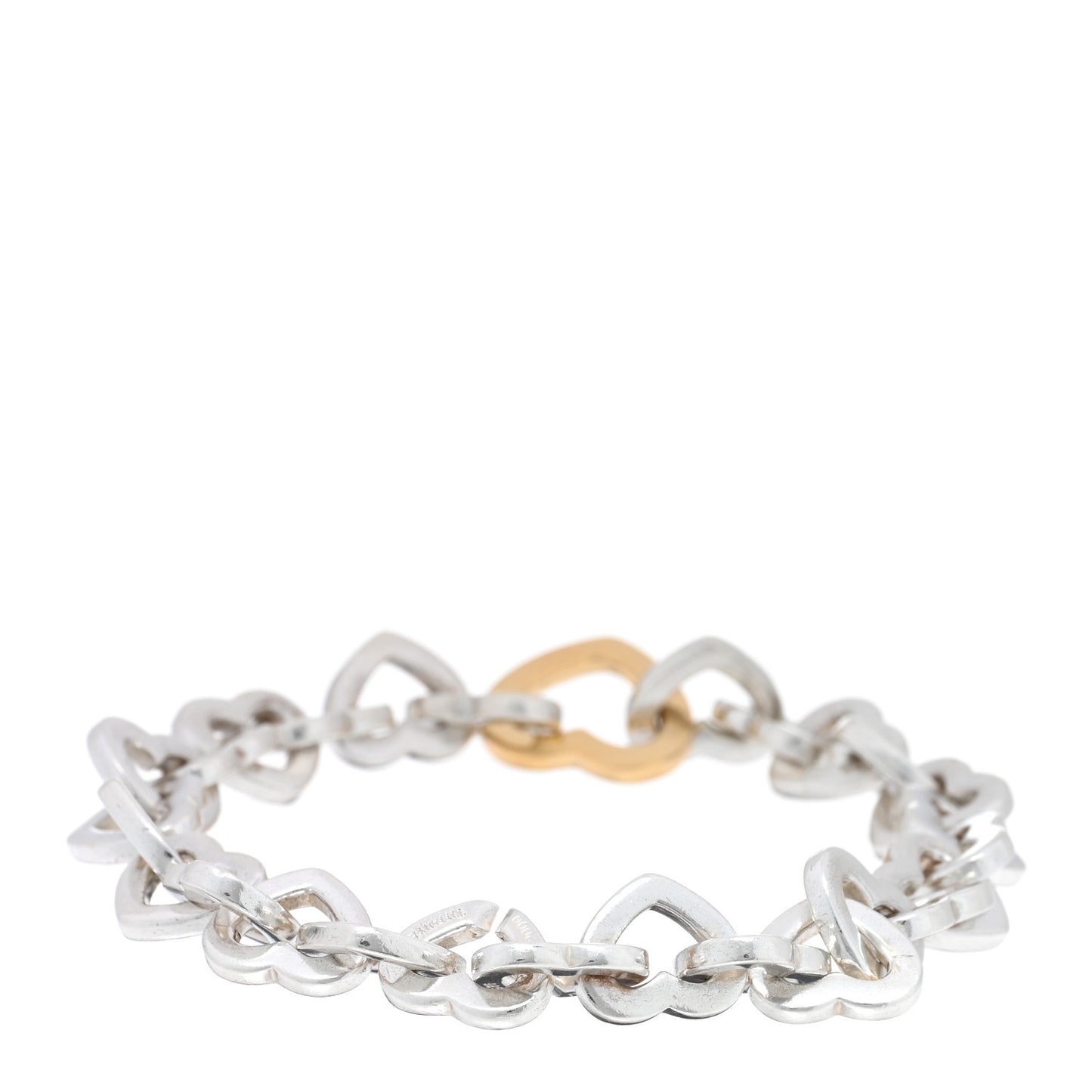 Sterling Silver 18K Yellow Gold Heart Links Bracelet