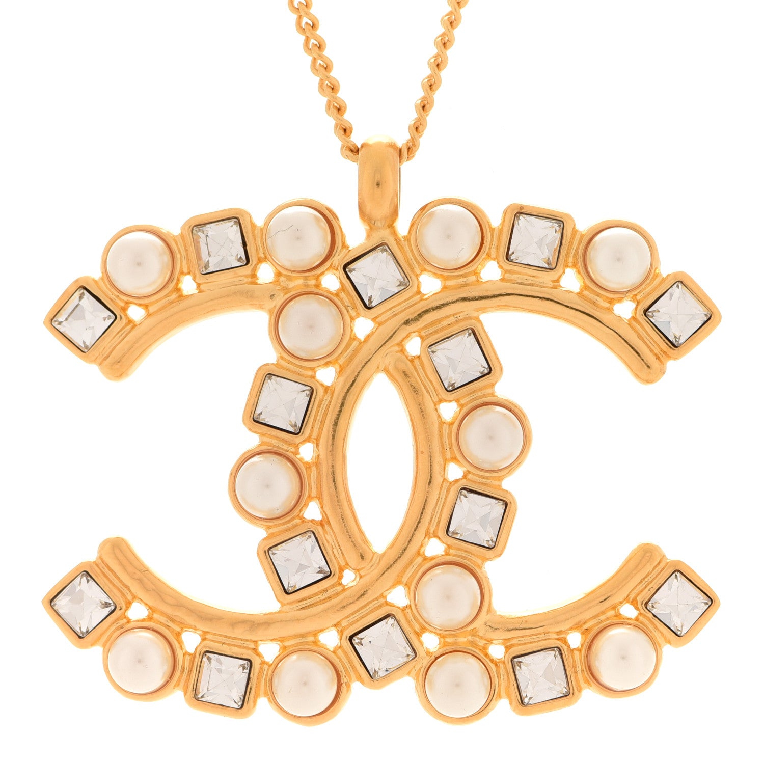 Chanel Crystal Pearl CC Pendant Necklace Gold 4 of 6