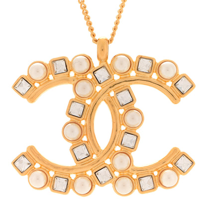Chanel Crystal Pearl CC Pendant Necklace Gold 4 of 6