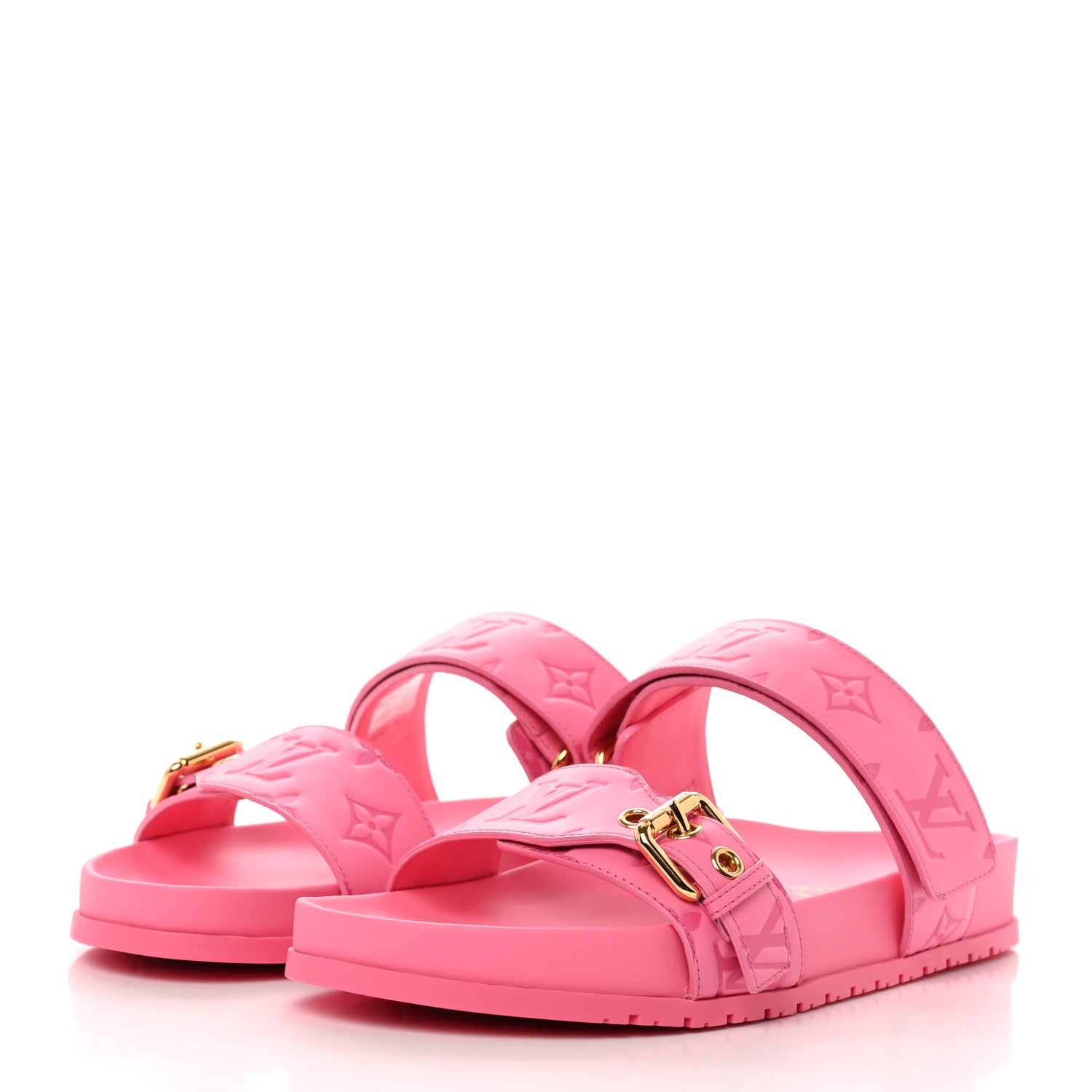 Louis Vuitton Calfskin Monogram Embossed Bom Dia Flat Mule Sandals 40 Pink 3 of 9