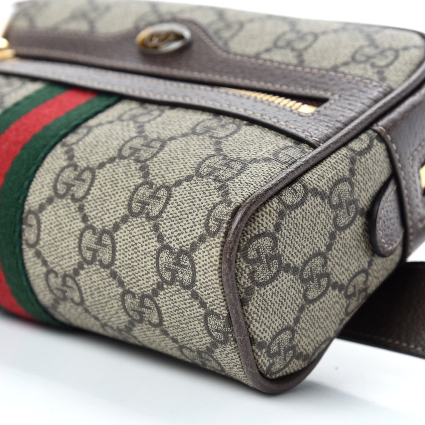 GG Supreme Monogram Web Small Ophidia Belt Bag 75 30 Dark Brown
