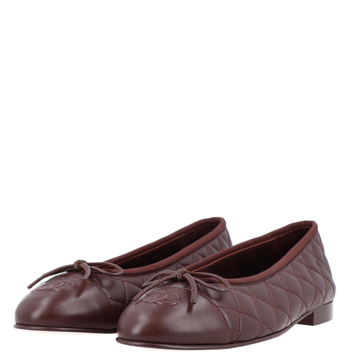 Lambskin Quilted CC Cap Toe Ballerina Flats 39 Brown
