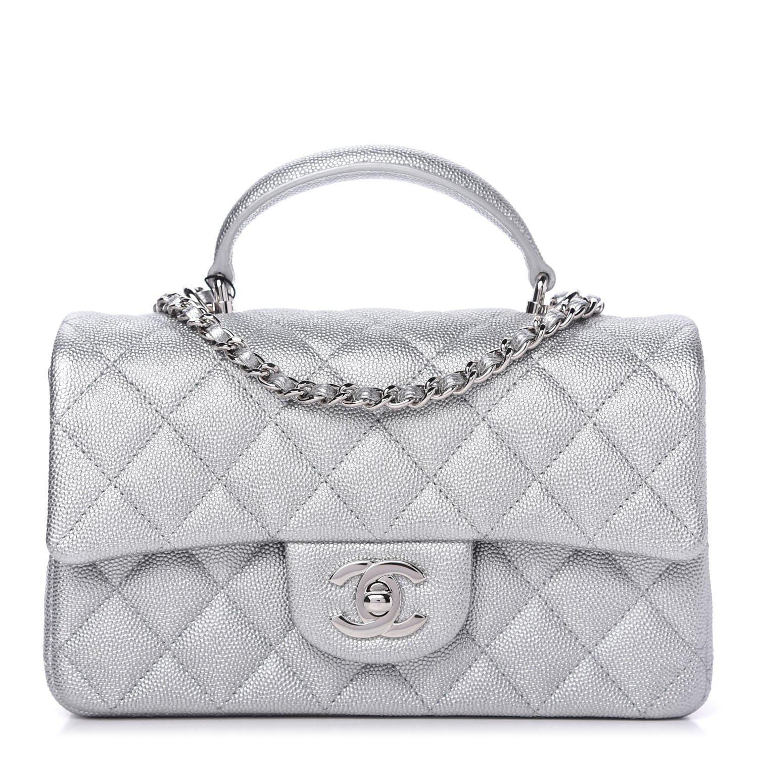 Chanel Metallic Caviar Quilted Mini Top Handle Rectangular Flap Silver 1 of 11