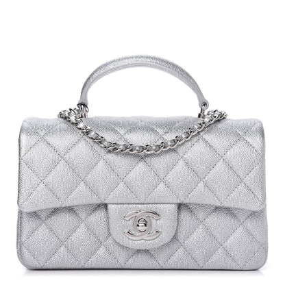 Chanel Metallic Caviar Quilted Mini Top Handle Rectangular Flap Silver 1 of 11