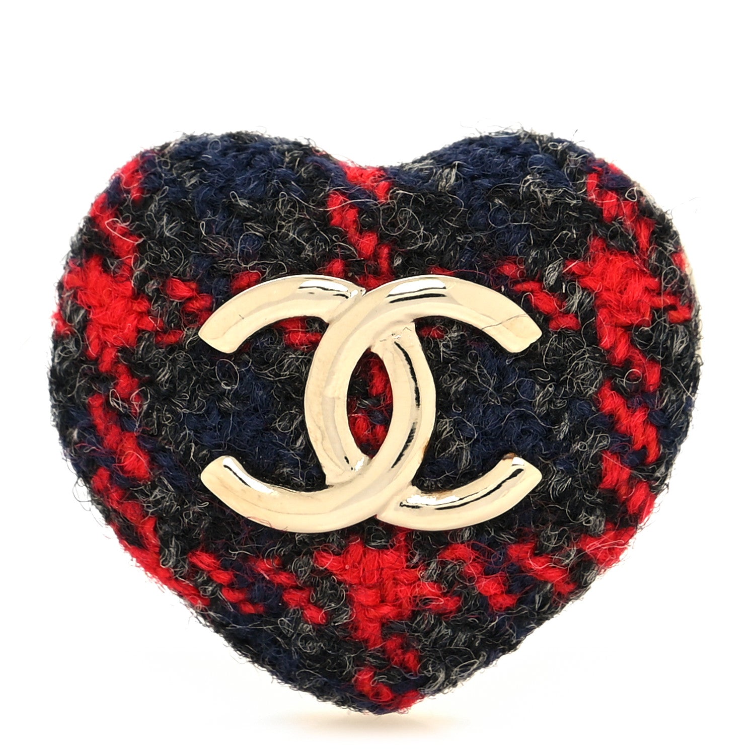 Chanel Tweed CC Heart Brooch Red Black Gold 1 of 3