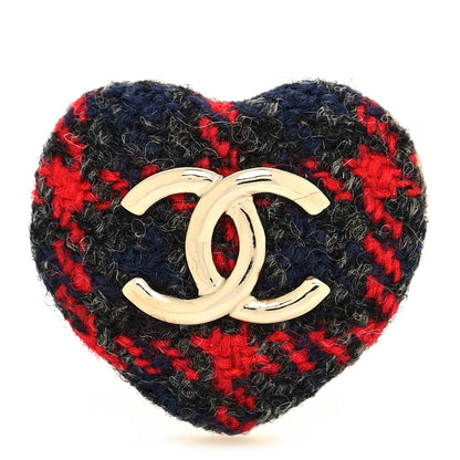 Chanel Tweed CC Heart Brooch Red Black Gold 1 of 3
