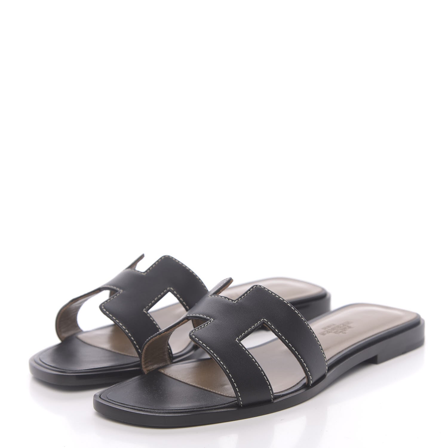 Hermes Box Calfskin Oran Sandals 35 Black 3 of 9