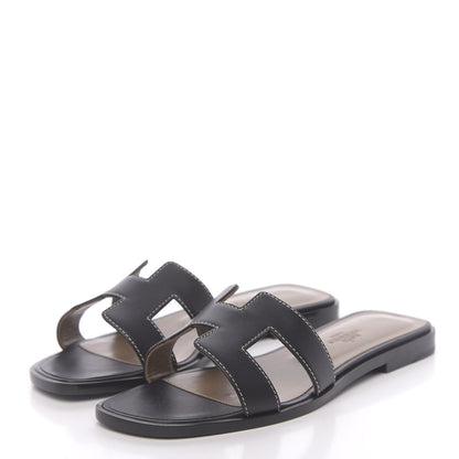 Hermes Box Calfskin Oran Sandals 35 Black 3 of 9