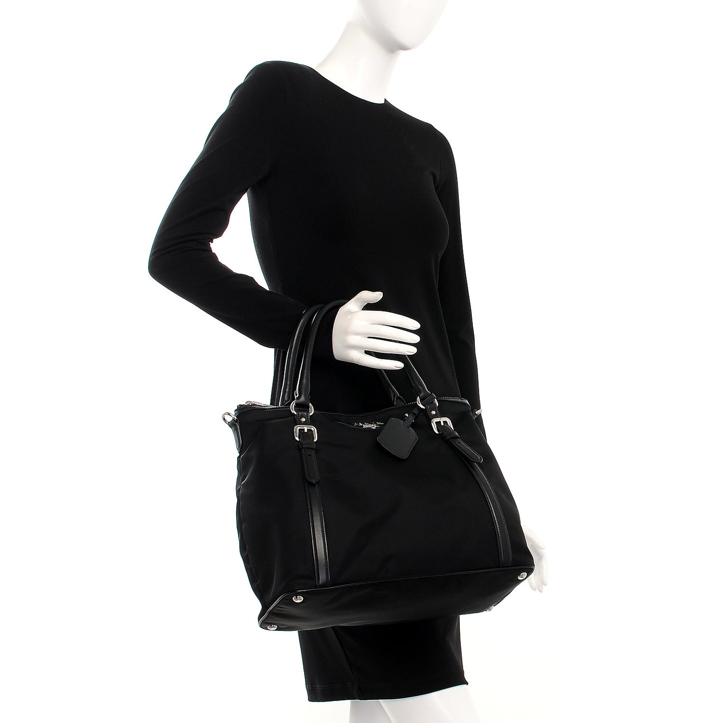 Tessuto Nylon Soft Calf Tote Nero Black