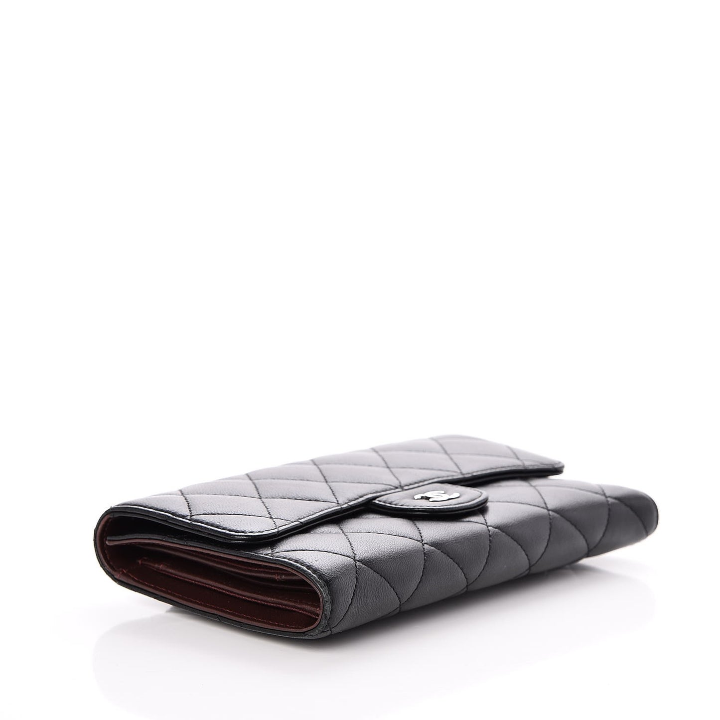 Lambskin Quilted Large Flap Wallet Black