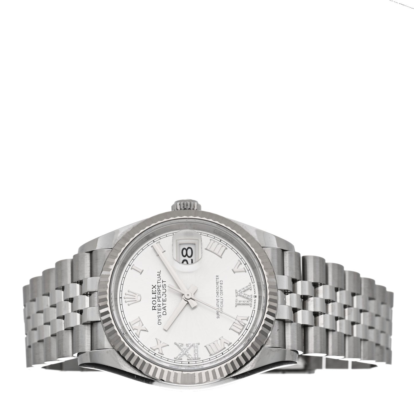 Stainless Steel 18K White Gold Diamond 36mm Oyster Perpetual Datejust Watch Silver Roman 126234