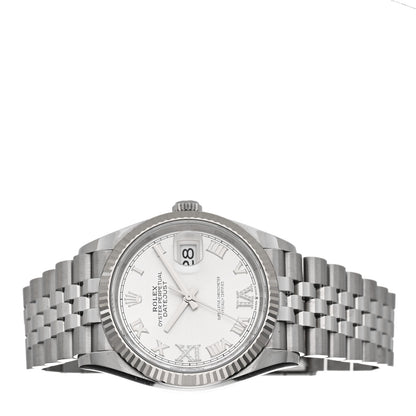 Rolex Stainless Steel 18K White Gold Diamond 36mm Oyster Perpetual Datejust Watch Silver Roman 126234 2 of 5