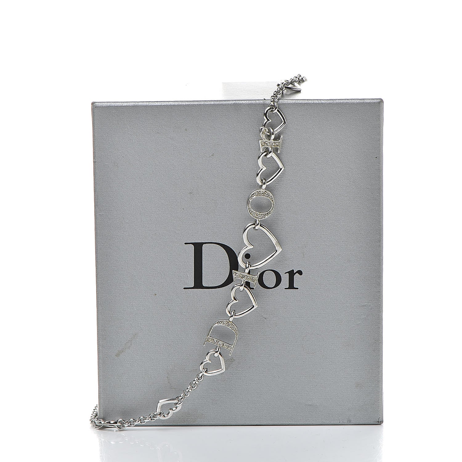 Christian Dior Metal Crystal Heart Necklace Silver 6 of 6