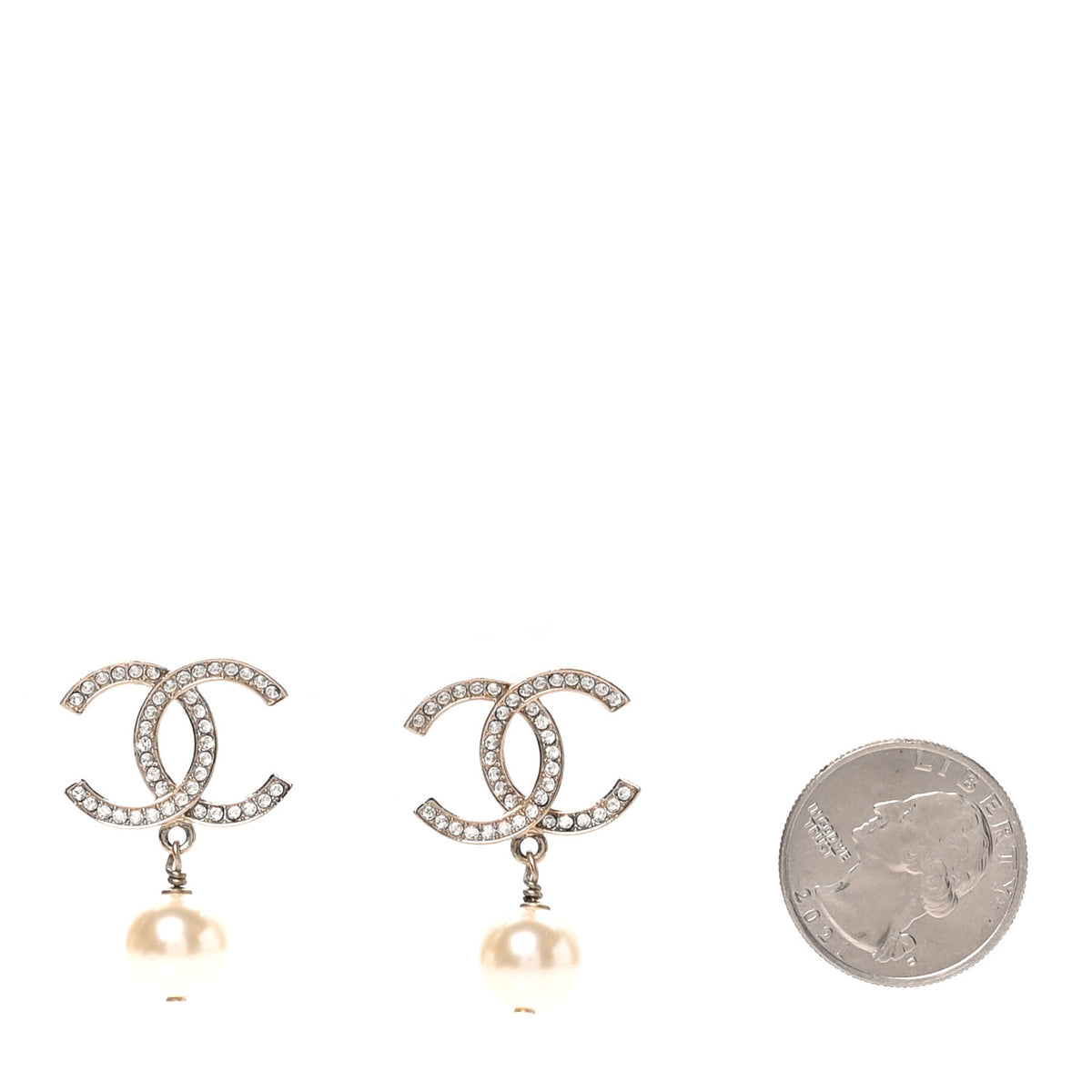 Chanel Crystal Pearl CC Drop Earrings Gold 2 of 5