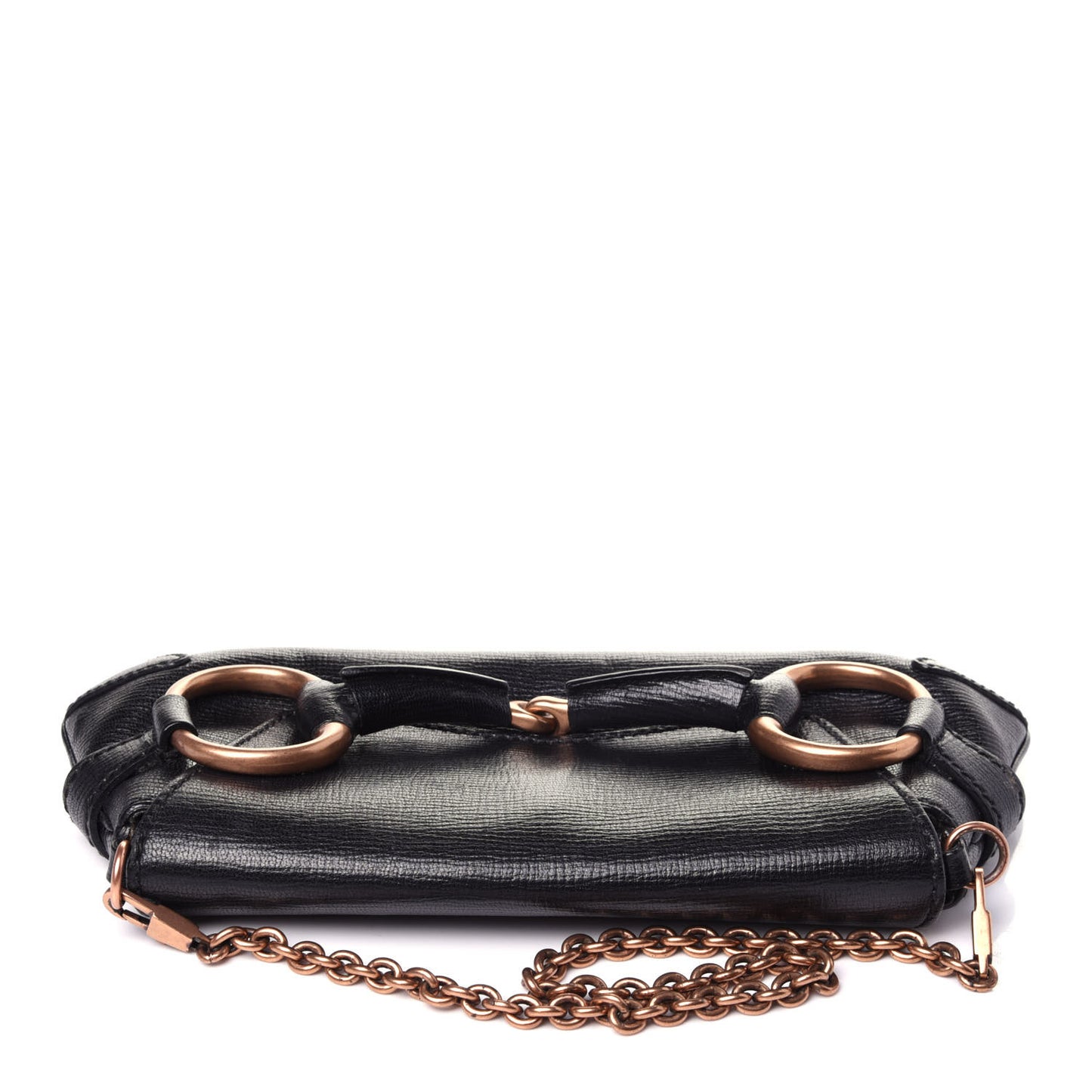 Textured Calfskin Horsebit Chain Clutch Black