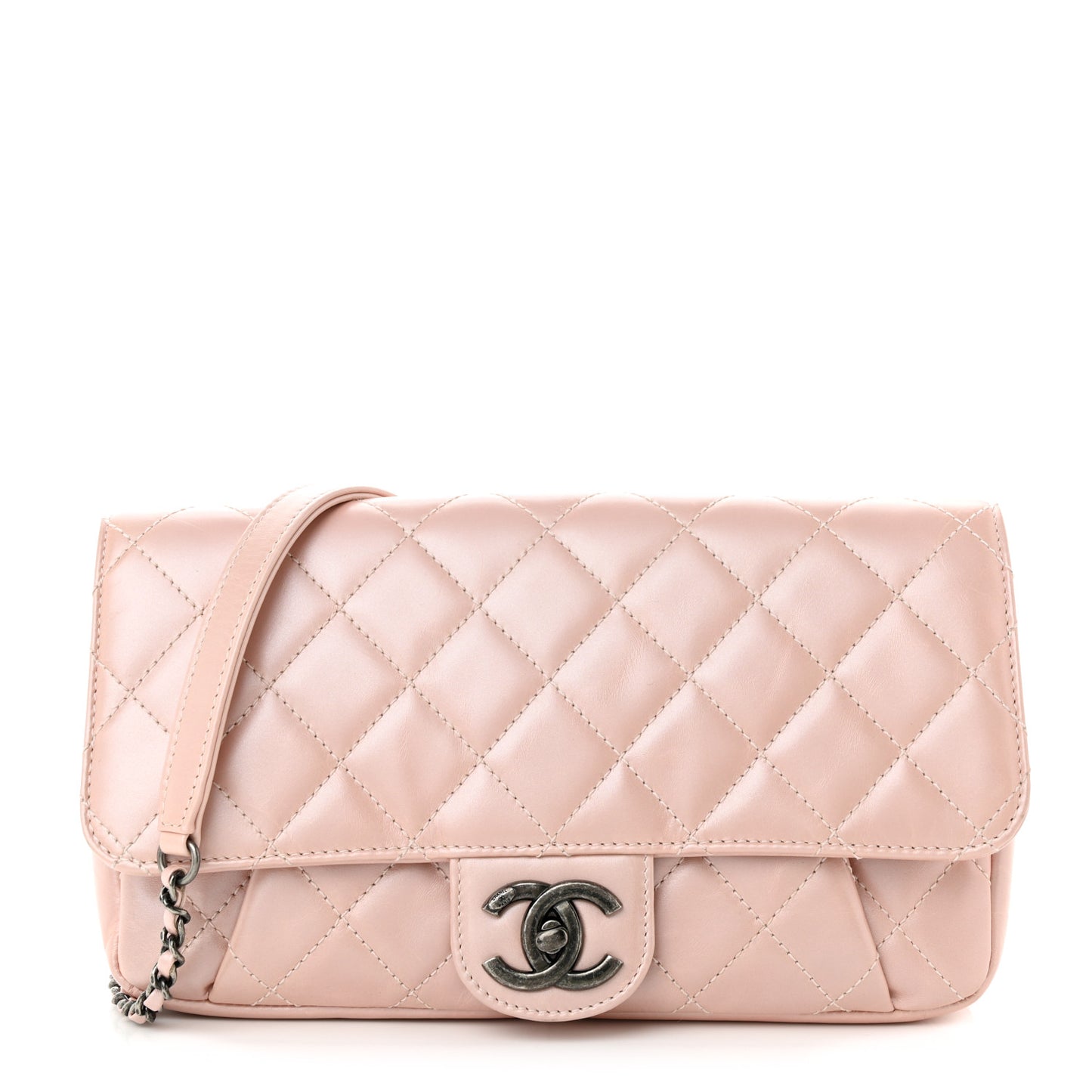 Glazed Calfskin Quilted Coco Pleats Flap Pink