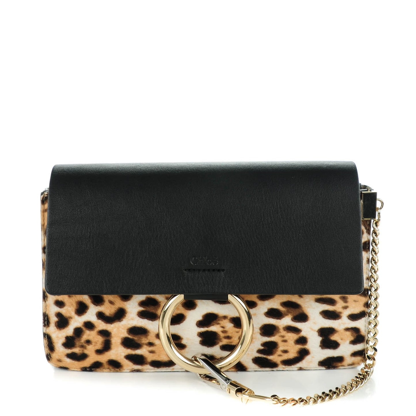 Calfskin Pony Hair Leopard Print Small Faye Shoulder Bag Abstract White