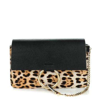 Chloe Calfskin Pony Hair Leopard Print Small Faye Shoulder Bag Abstract White 1 of 7