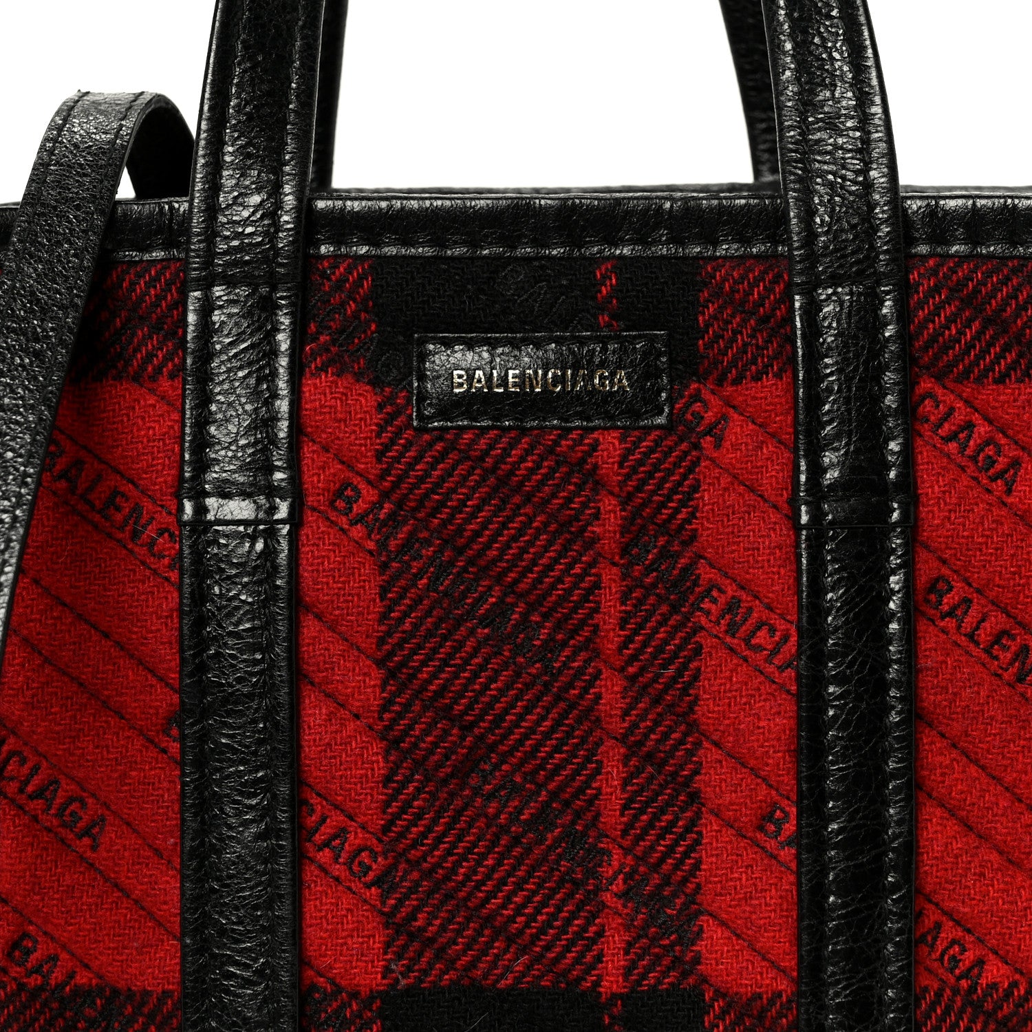Balenciaga Wool Cuir Arena Plaid Diagonal Allover Logo Matelasse XS Bazar Shopper Tote Red Black 9 of 11