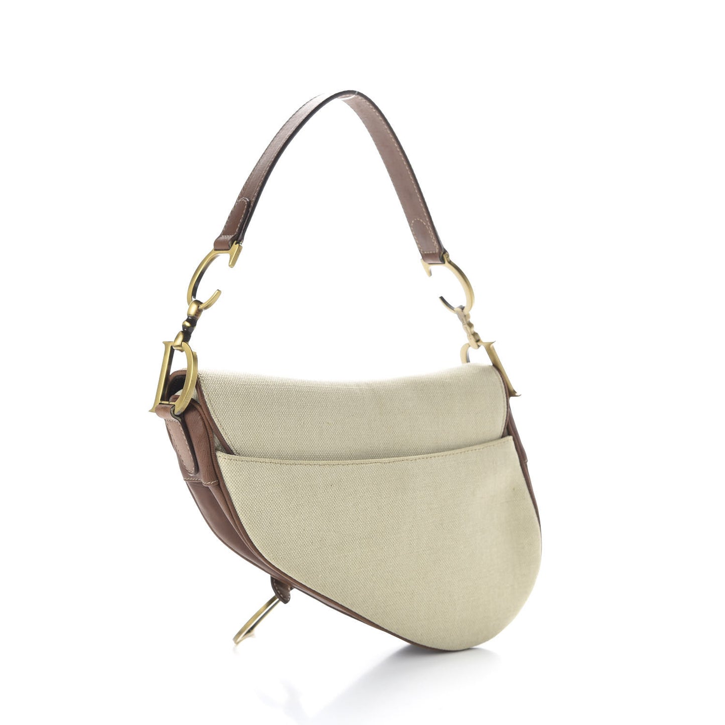 Canvas Calfskin Saddle Bag Beige