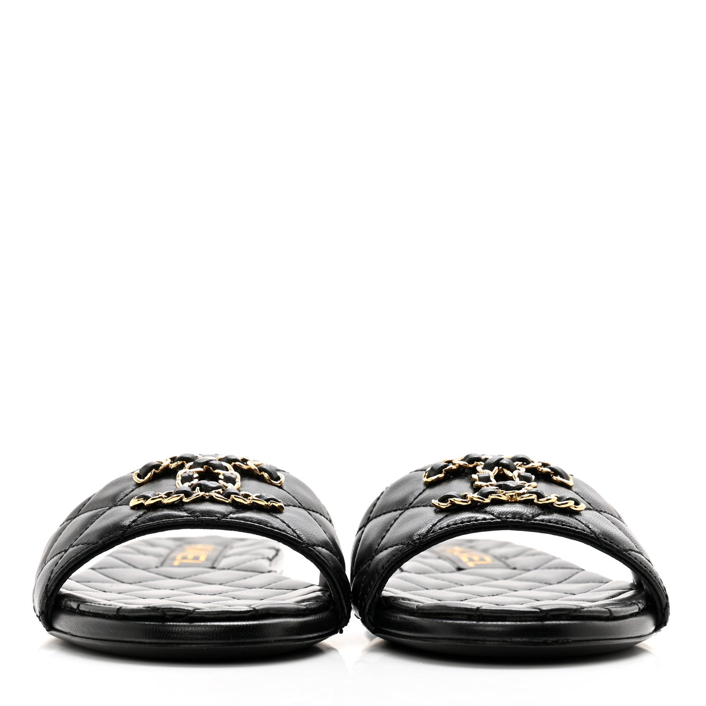 Shiny Goatskin Quilted CC Mules Sandals 36 Black