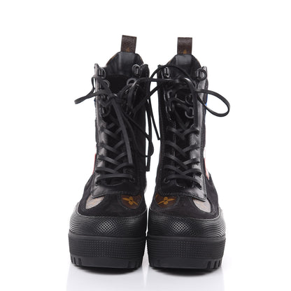 Louis Vuitton Suede Calfskin Monogram LV Black Heart Laureate Platform Desert Boots 37.5 Black 2 of 8