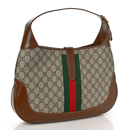 Gucci GG Supreme Monogram Azalea Calfskin Web Medium Jackie 1961 Hobo Beige Ebony Brown Sugar 4 of 11