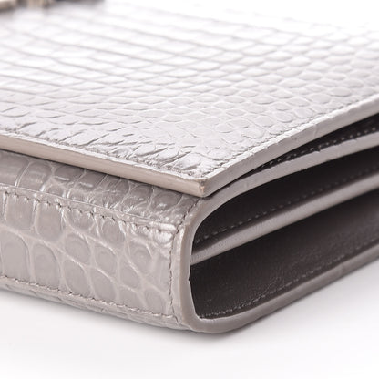 Saint Laurent Calfskin Crocodile Embossed Monogram Chain Wallet Fog 6 of 8