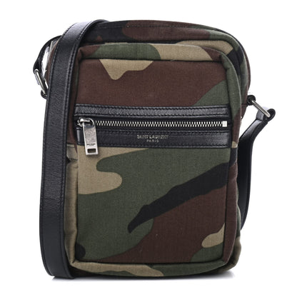 Saint Laurent Canvas Calfskin Camouflage Sid Messenger Bag Green 1 of 4