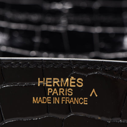Hermes Shiny Porosus Crocodile Birkin 35 Black 22 of 34