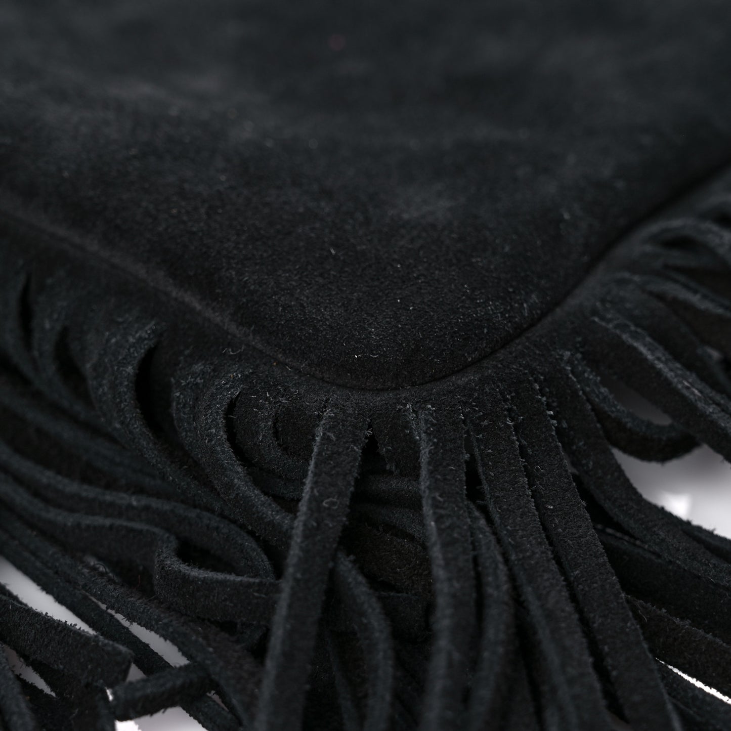 Suede Calfskin Small Fringe Crossbody Bag Black