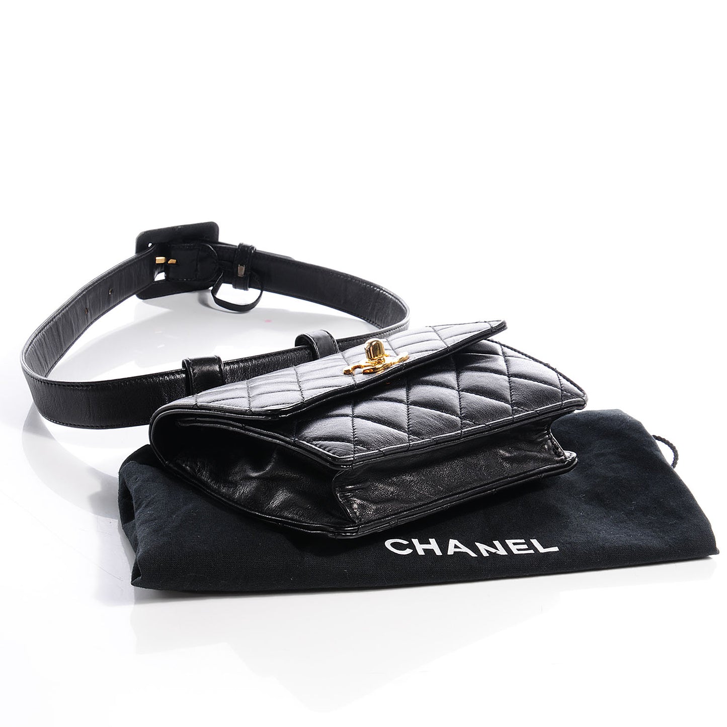 Lambskin Quilted Flap Belt Black