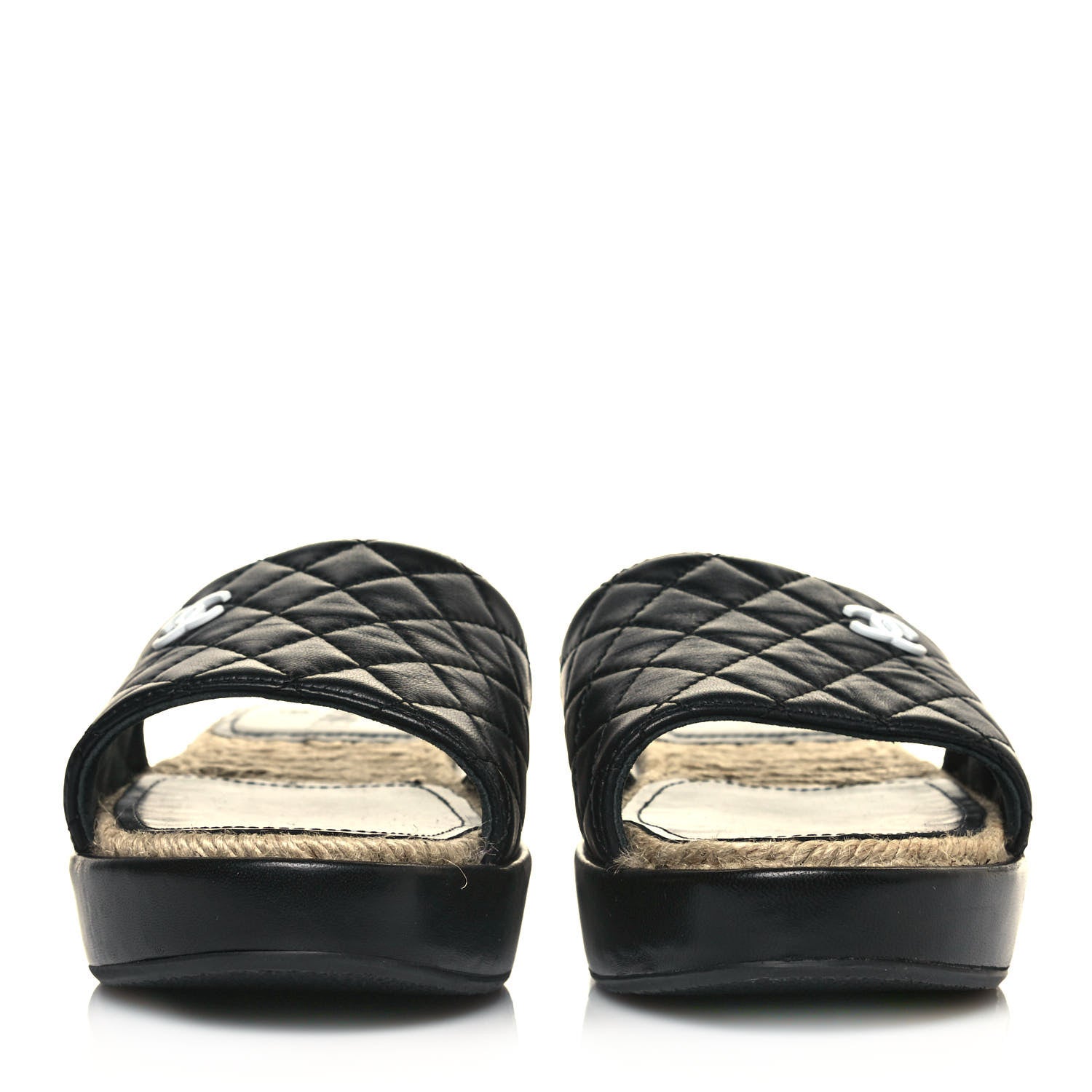 Chanel Lambskin Quilted CC Espadrille Slip On Sandals 38 Black 2 of 10