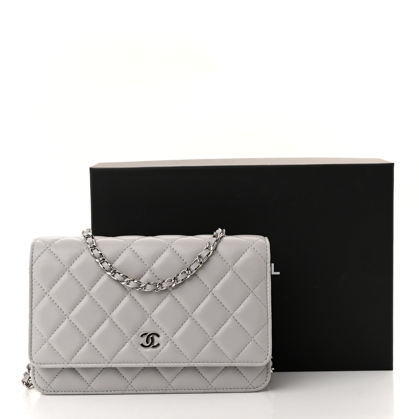 Lambskin Quilted Wallet On Chain WOC Grey