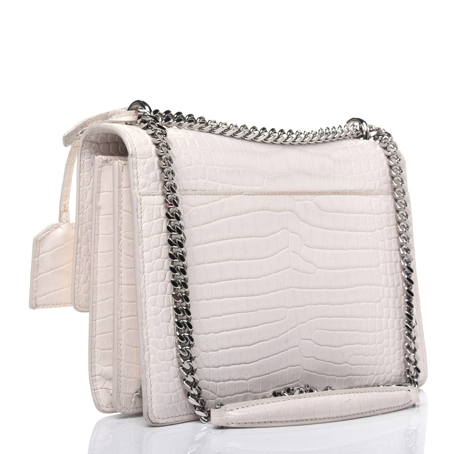 Saint Laurent Calfskin Crocodile Embossed Medium Monogram Sunset Blanc Vintage 3 of 23