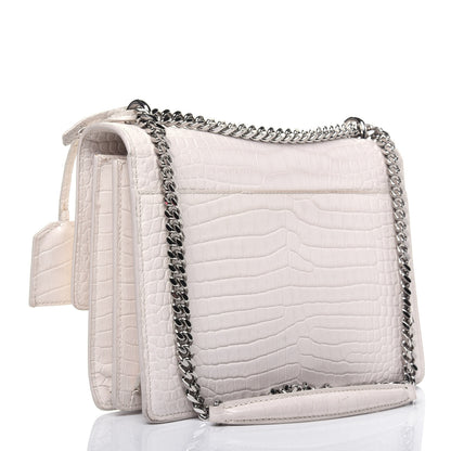Saint Laurent Calfskin Crocodile Embossed Medium Monogram Sunset Blanc Vintage 3 of 23