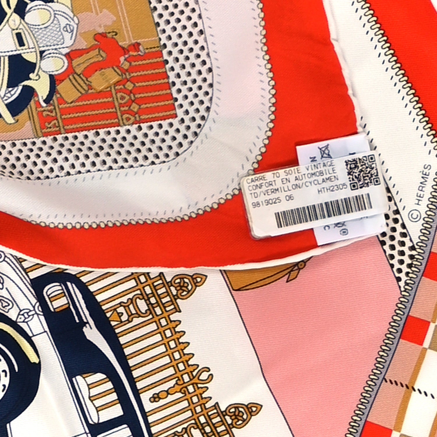 Hermes Silk Confort En Automobile Scarf 70 Vermillon Cyclamen 3 of 3