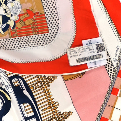 Hermes Silk Confort En Automobile Scarf 70 Vermillon Cyclamen 3 of 3