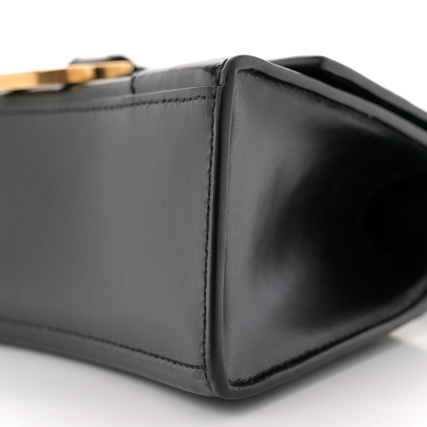 Shiny Box Calfskin Hourglass Top Handle Bag XS Black