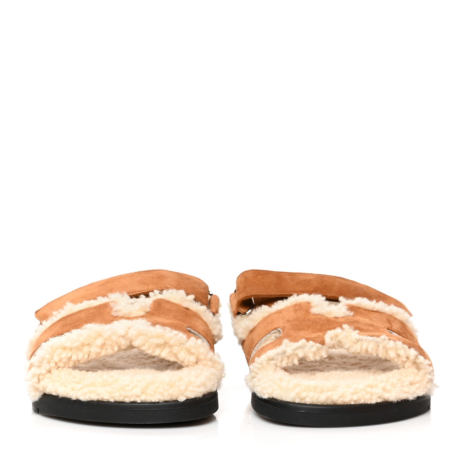 Hermes Suede Goatskin Woolskin Womens Chypre Sandals 38 Golden Beige 2 of 8
