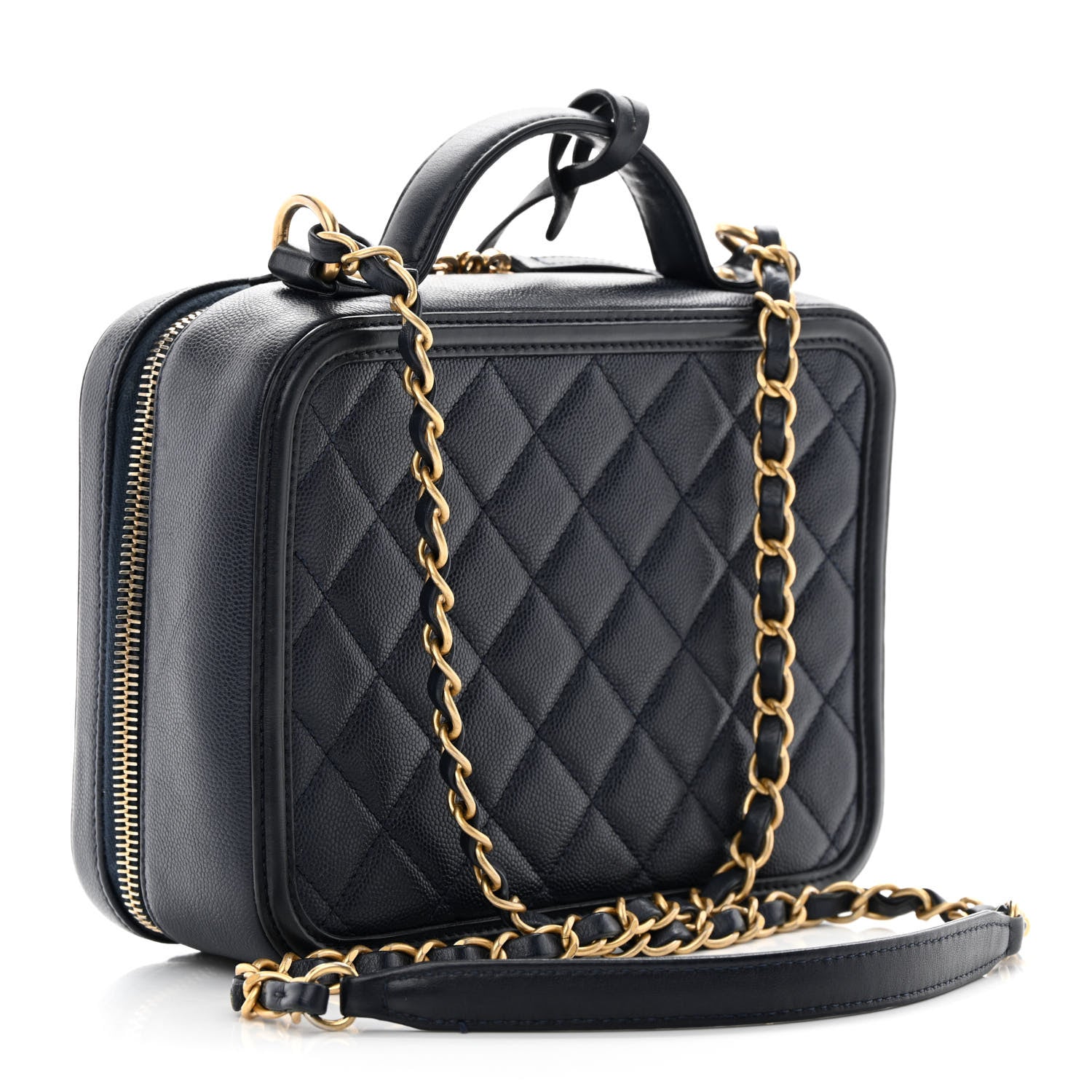 Chanel Caviar Quilted Medium CC Filigree Vanity Case Navy 3 of 18
