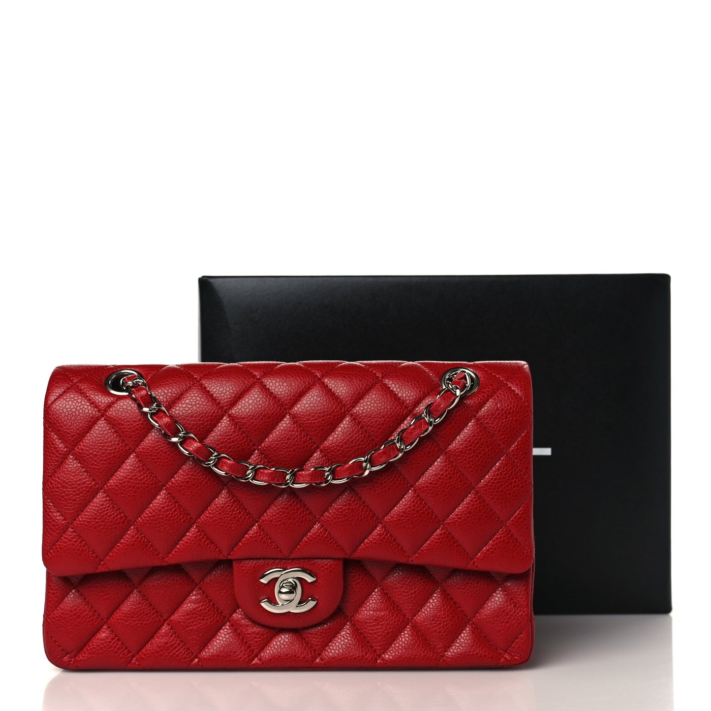 Caviar Quilted Medium Double Flap Red