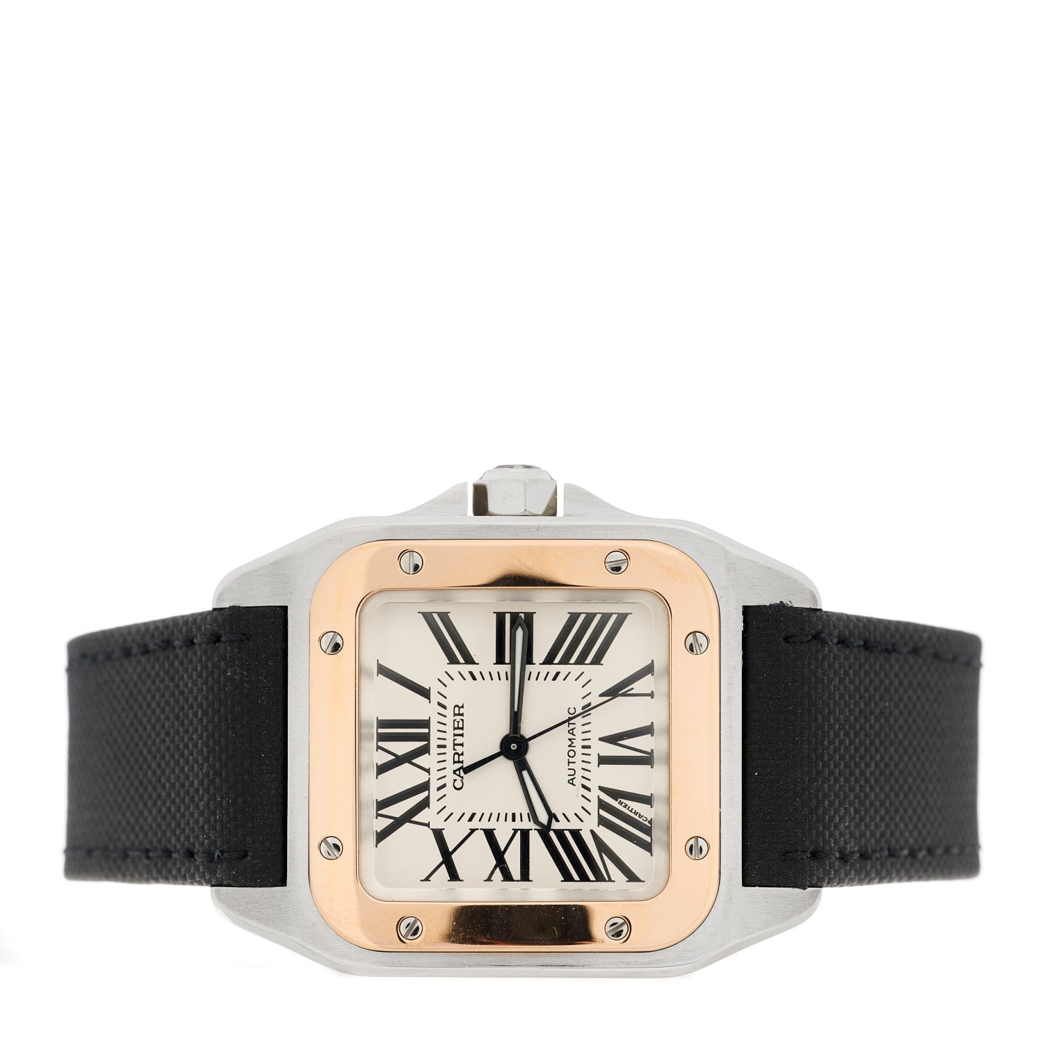 Cartier Stainless Steel 18K Yellow Gold Fabric 33mm Santos 100 Automatic Watch 2 of 4
