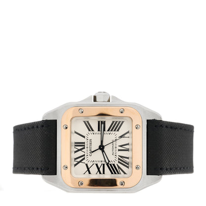 Cartier Stainless Steel 18K Yellow Gold Fabric 33mm Santos 100 Automatic Watch 2 of 4