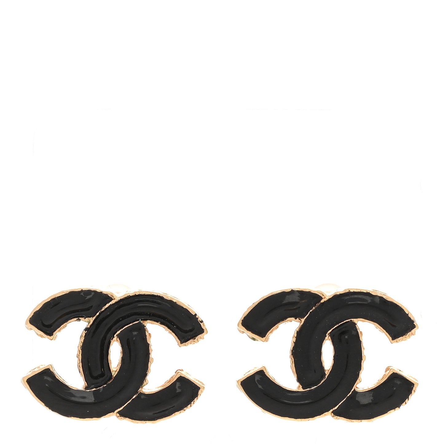 Metal Enamel CC Earrings Black Gold