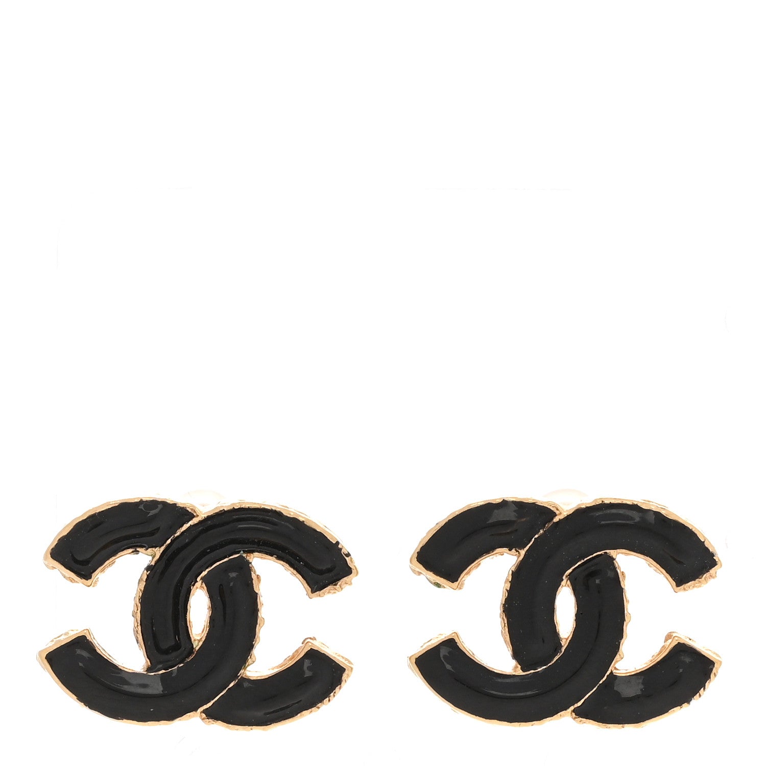 Chanel Metal Enamel CC Earrings Black Gold 1 of 6
