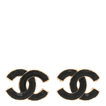 Chanel Metal Enamel CC Earrings Black Gold 1 of 6