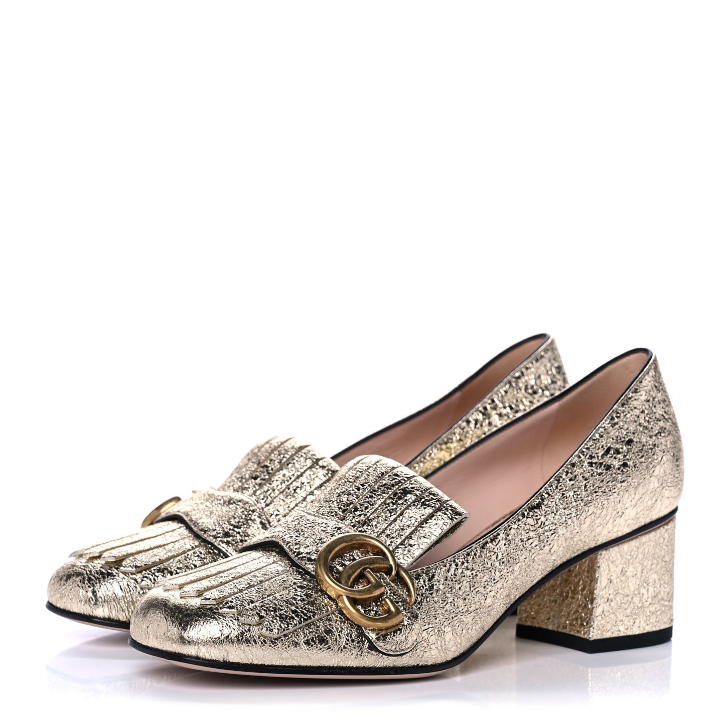 Galassia GG Marmont Fringe 50mm Loafer Pumps 37 Platino
