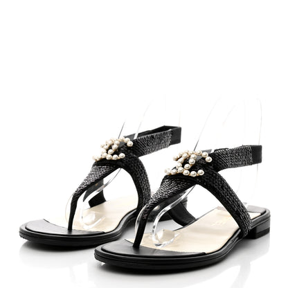 Chanel Lambskin Sequin Pearl CC Thong Sandals 38.5 Black 3 of 8