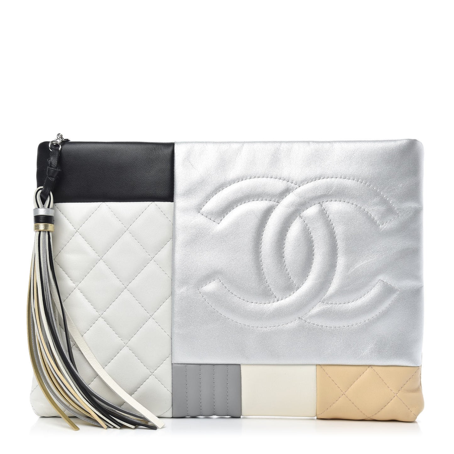 Lambskin Patchwork Medium Cosmetic Case Multicolor Silver